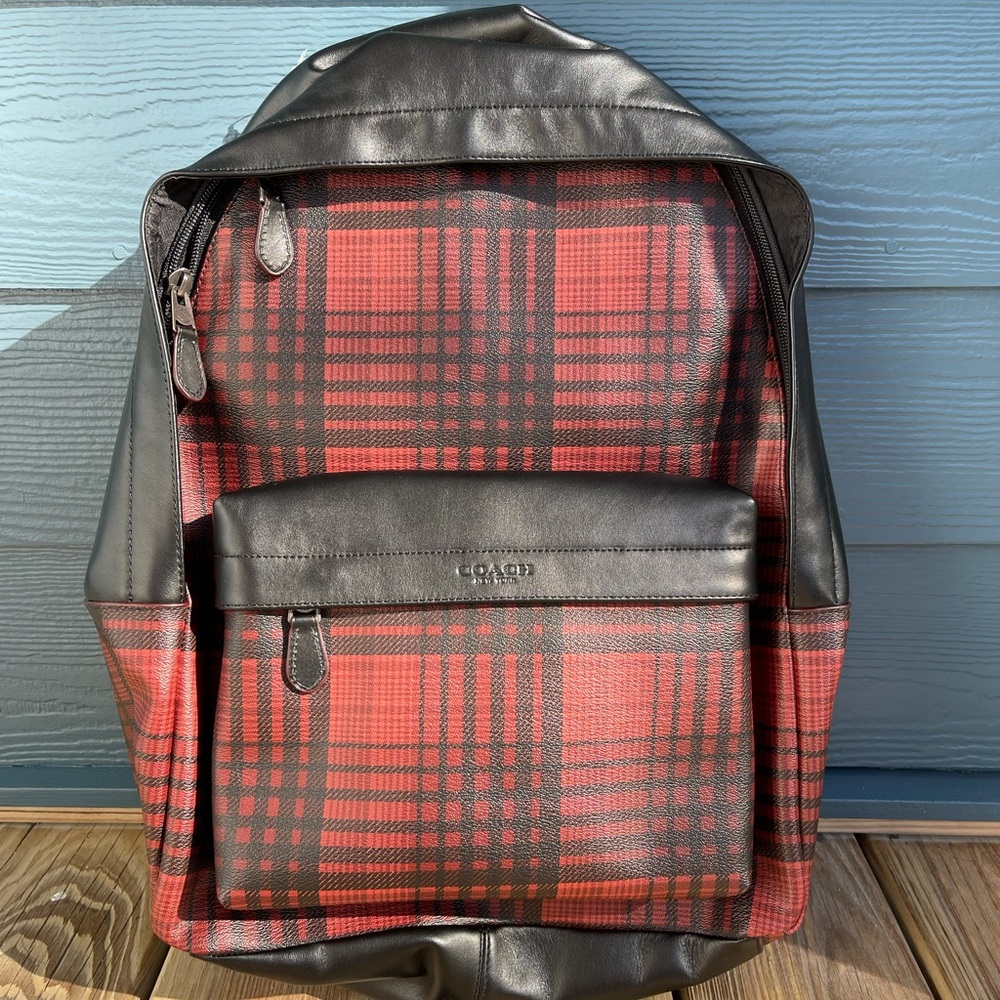 Coach Charles Backpack Twill Plaid Print